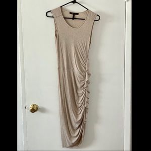 BCBG Maxazria neutral / tan body con dress with side ruching